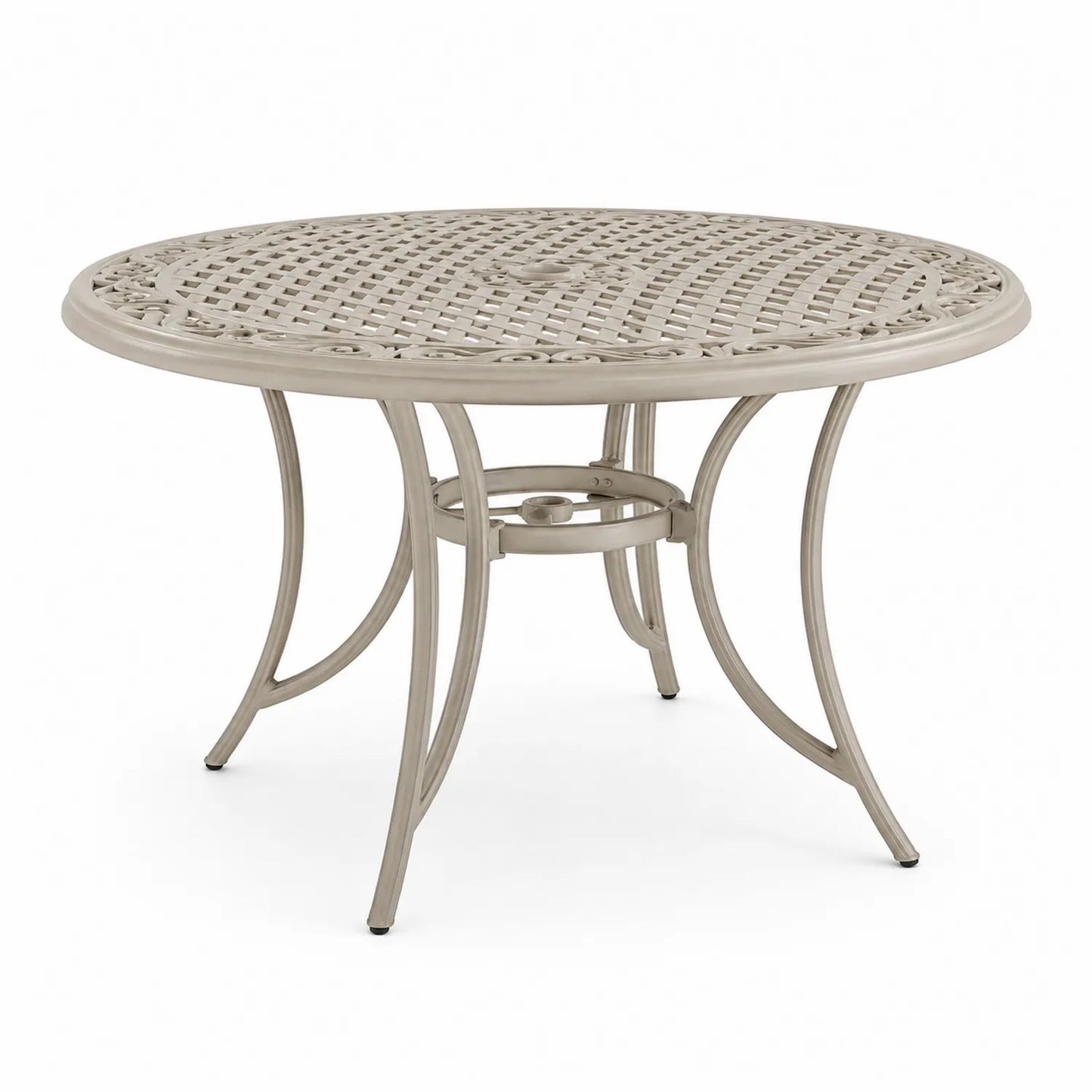 Mesa exterior redonda de aluminio 120 cm beige