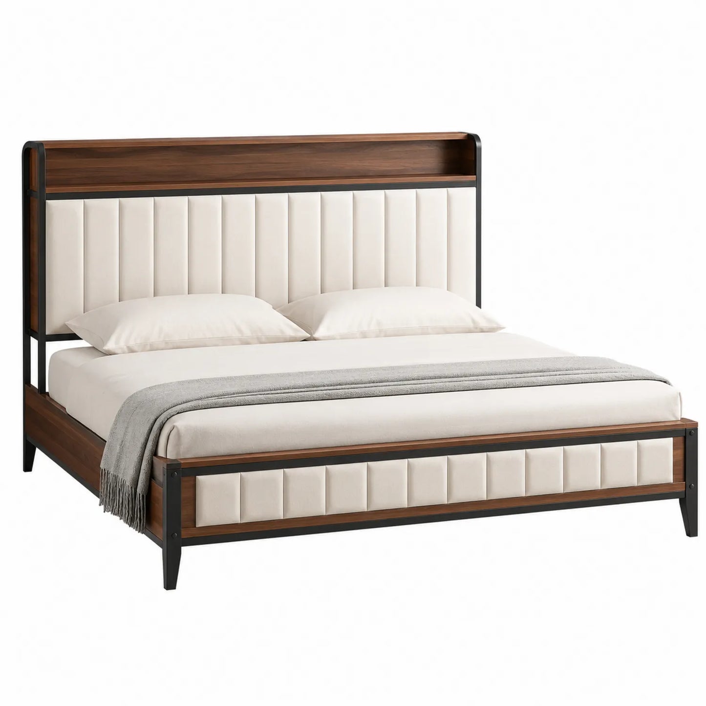 Cama de matrimonio de madera y metal con cabecera alta 200x160 cm