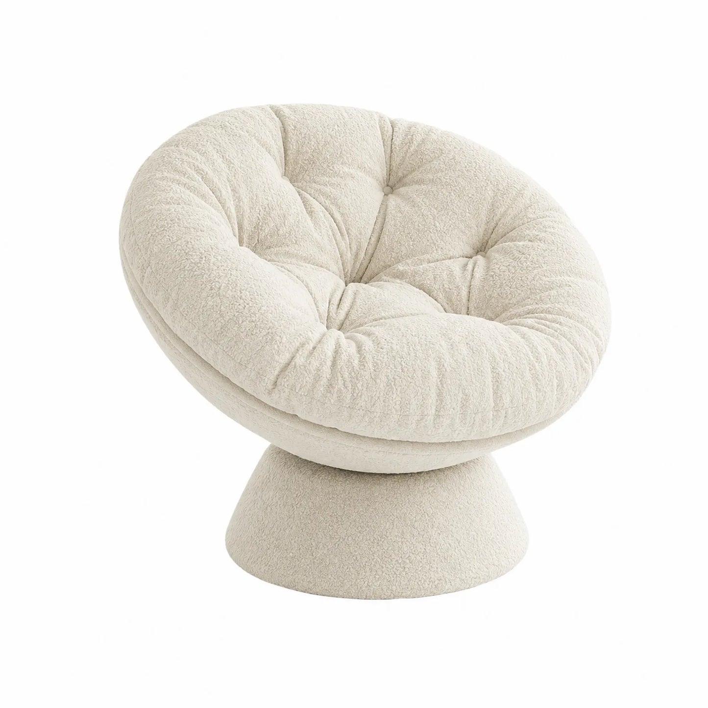 Silla giratoria redonda de tela bouclé beige