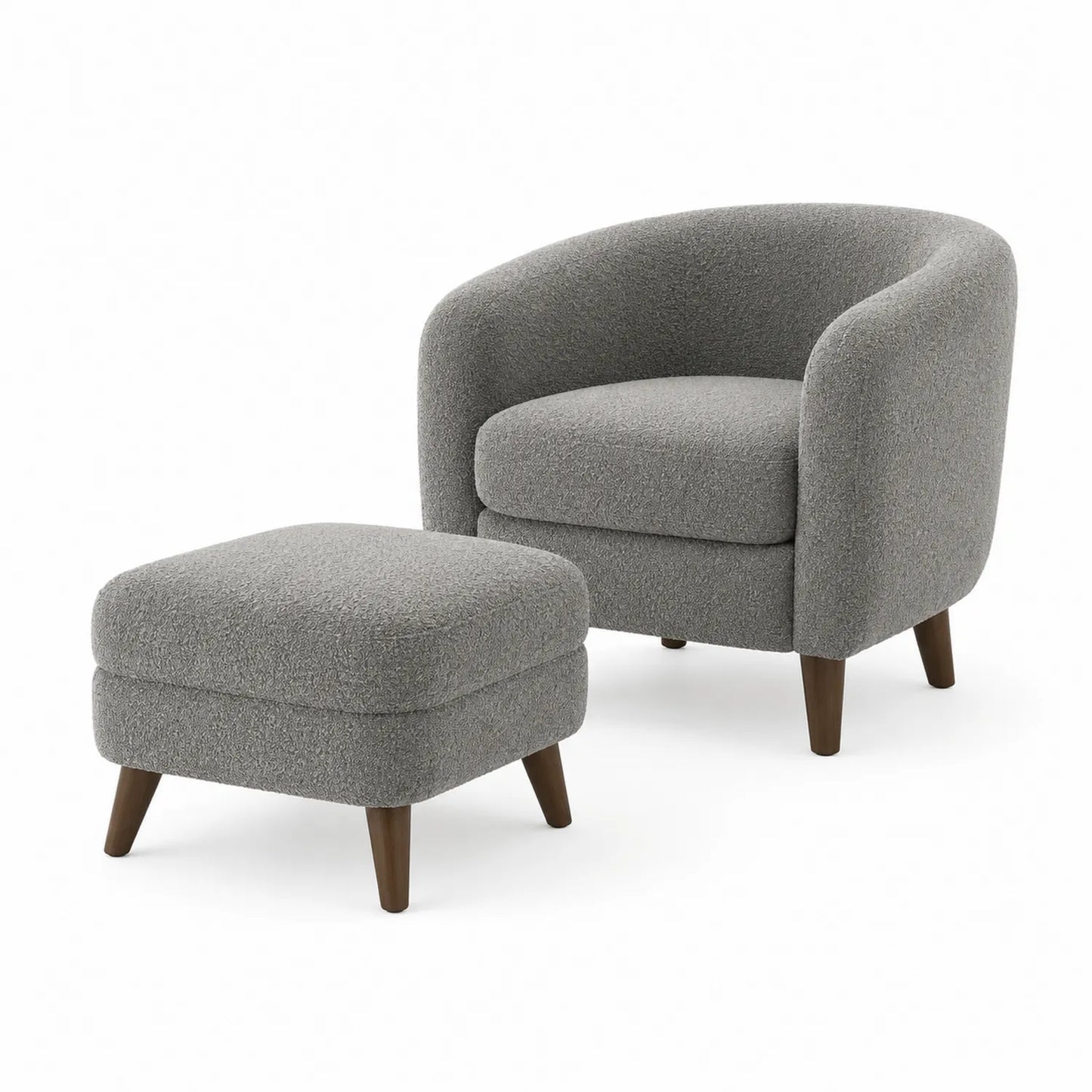 Sillón y reposapiés de poliéster gris con patas de pino