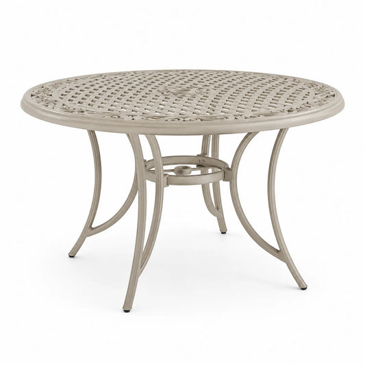 Mesa exterior redonda de aluminio 120 cm beige