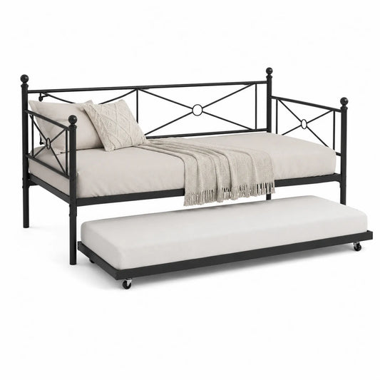 Cama nido de metal negra con somier 200x90 cm