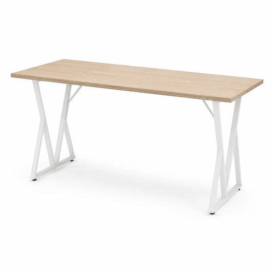 Mesa de madera con patas de acero blanco 180x75x74 cm