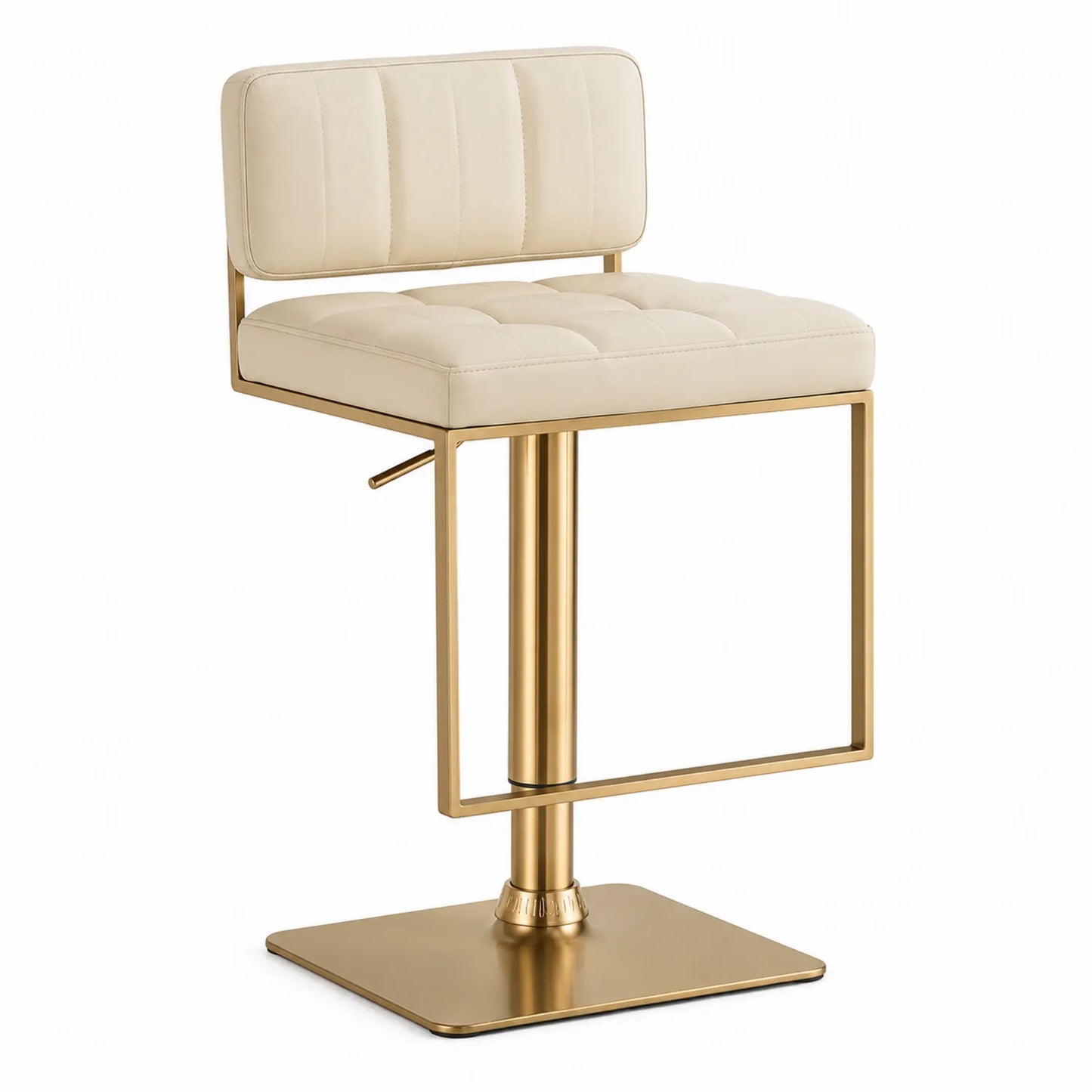 Taburete de bar ajustable de acero inoxidable con asiento de cuero sintético beige