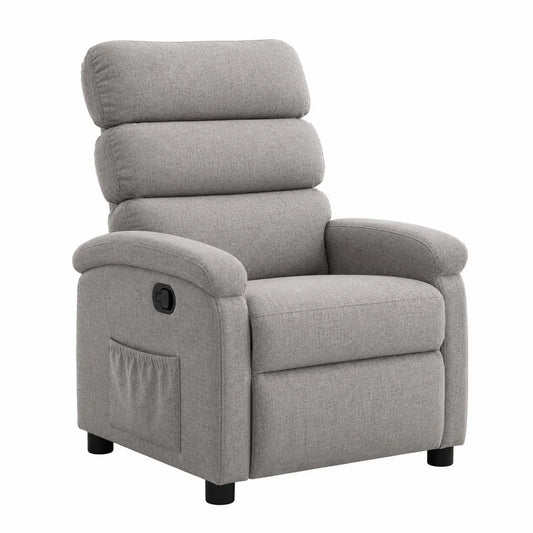 Sillón reclinable de tela gris con bolsillo lateral