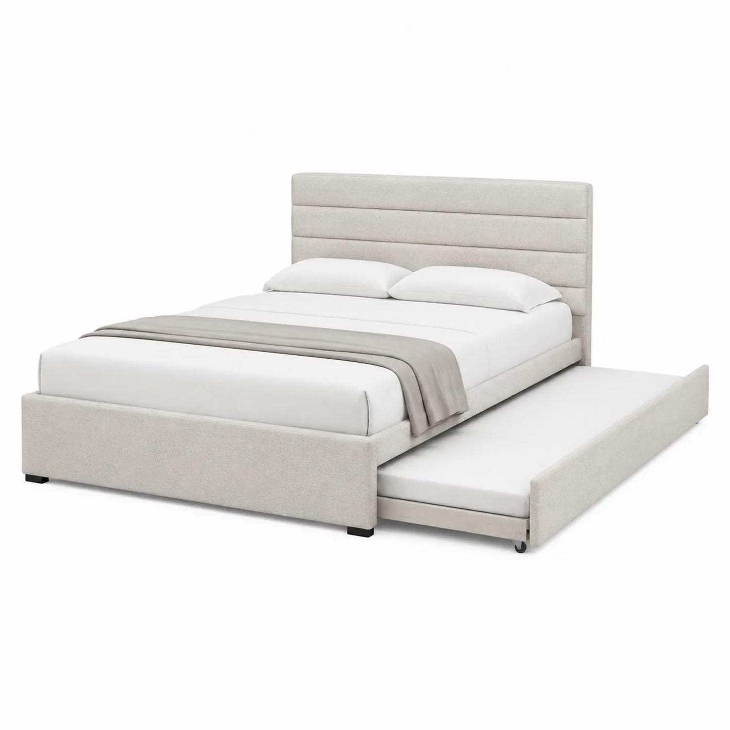 Cama doble con canapé extensible tapizada en tela beige 200x160x120 cm