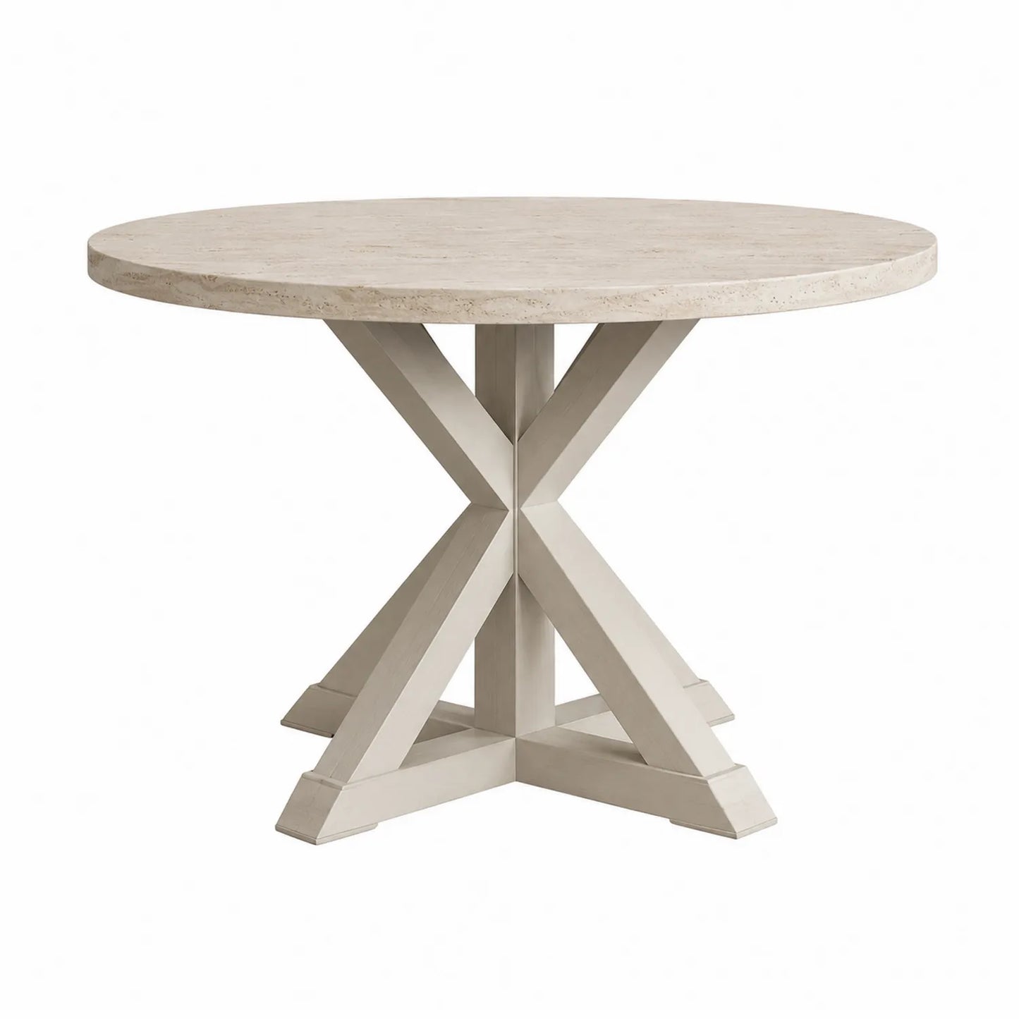 Mesa de comedor redonda de mármol travertino y madera beige 120 cm