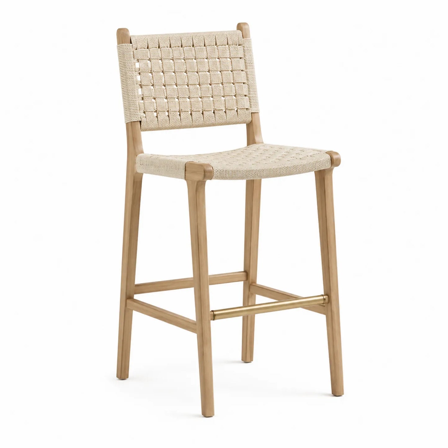Taburete de madera de teca y cuerda beige