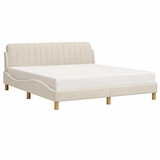 Cama tapizada de tela beis 200x160 cm