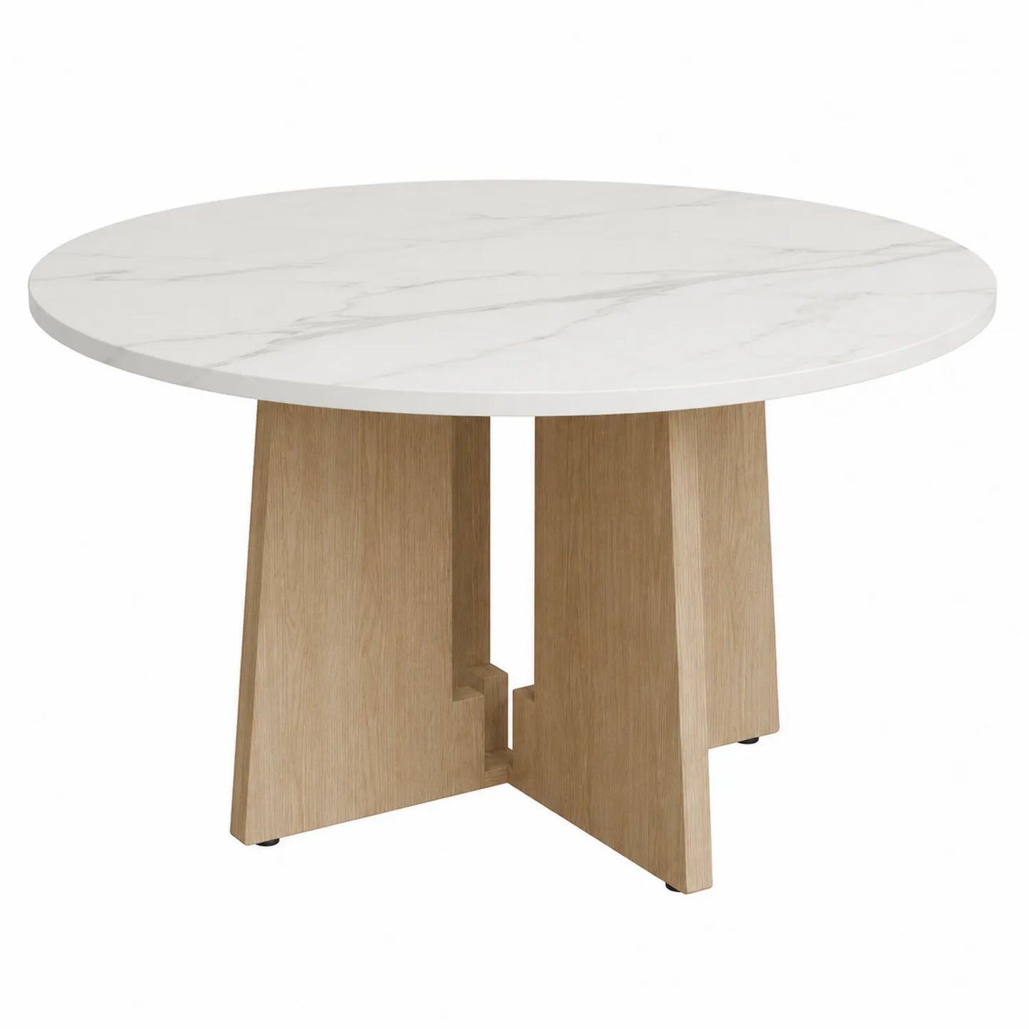 Mesa redonda de mármol blanco y madera de roble 120 cm