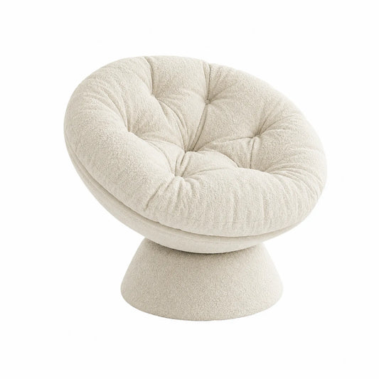Silla giratoria redonda de tela bouclé beige