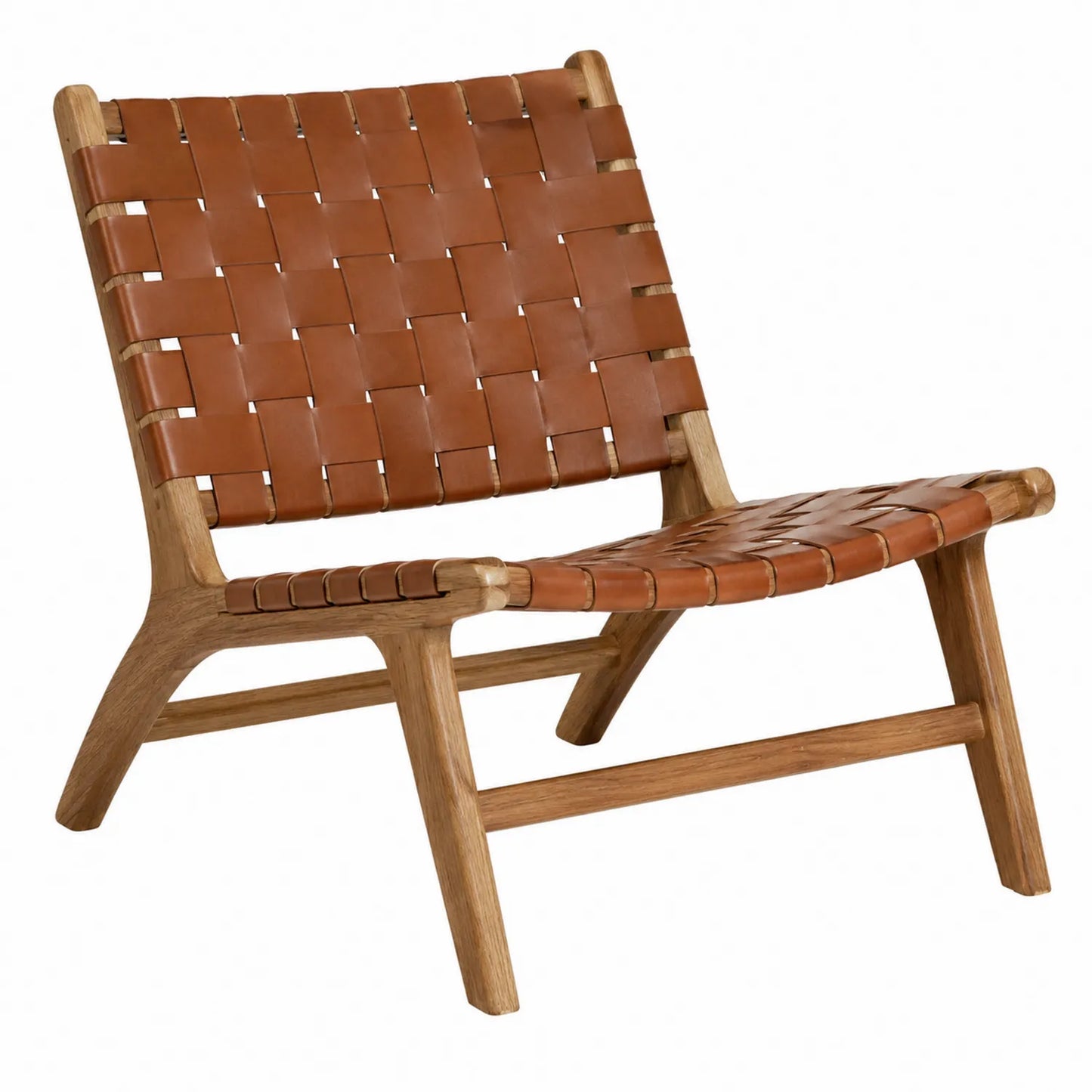 Silla de madera maciza y cuero trenzado marrón 75x70x68 cm