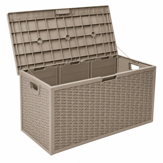 Baúl de almacenamiento de resina tejida marrón 117 cm x 45 cm x 57 cm